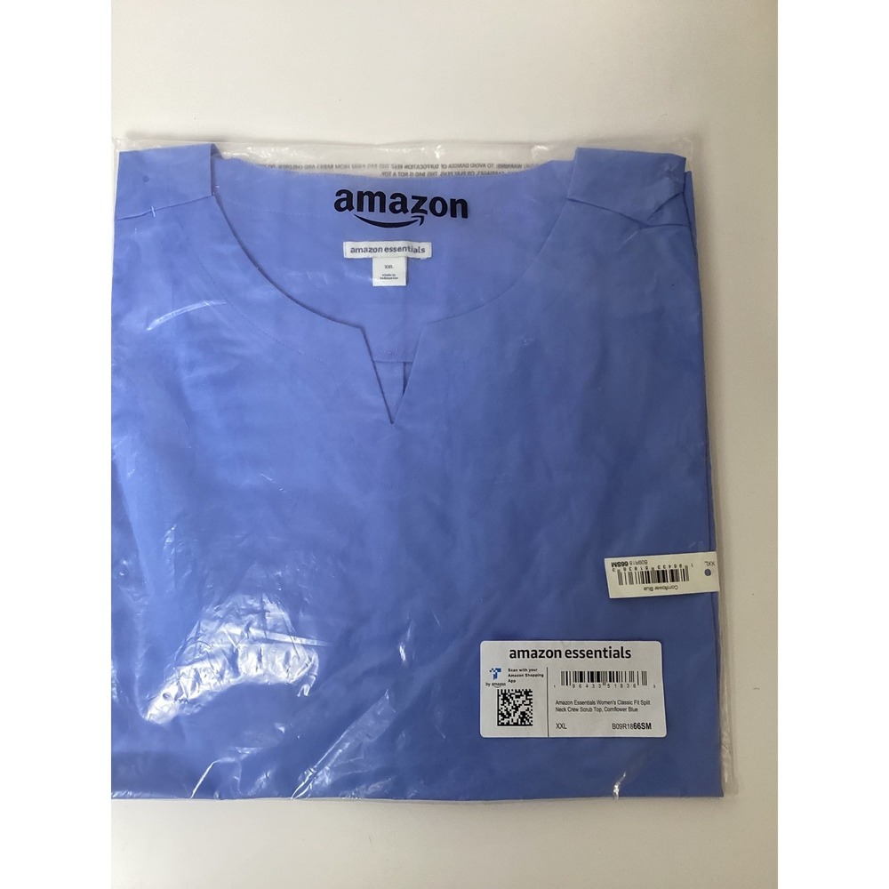 Amazon Essentials Women Classic Fit Split Neck Crew Scrub Top CornflowerBlue XXL